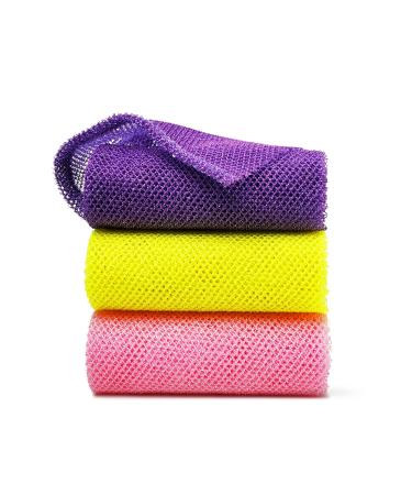 African Net Sponge Exfoliating Washcloth - African Net Bath Sponge Wash Cloth Exfoliating Loofah Towel Body Scrubber Back Scrubber for Shower Skin Smoother 3 Pieces by CasaVida (Pink Yellow Purple)