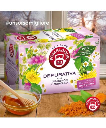  Pompadour Pompadour Purified Herbal Tea Plus with Dandelion & Turmeric 54 Filters (3 Packs of 18 Filters) Draining & Purifying Properties Lactose Gluten & Allergen Free Vegan - Buy Online on GoSupps.com