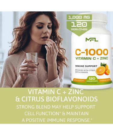 Vitamin C + Zinc 1000mg | Citrus Bioflavonoids | Non-GMO | 120 Vegan Capsules - Buy Online on GoSupps.com