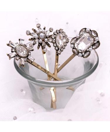 Vintage Rhinestone Pearl Bobby Pins Set for Women - 4PCS Hair Slides Clips Accessories - Buy Online on GoSupps.com