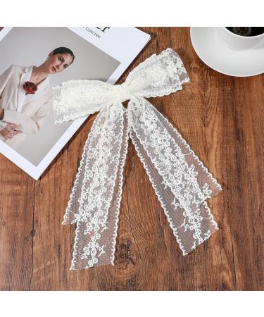 Lace Hair Bows White Hair Bows for Girls Long Tail Ribbons French Bow Clips for 90's Accessories Valentine's Day Women's Daily Wedding and Party Wear - Buy Online on GoSupps.com