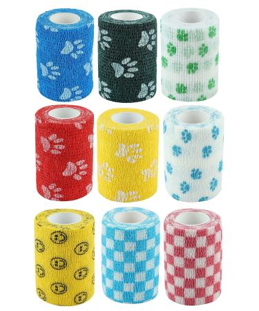 Breathable Self Adhesive Cohesive Bandage for Humans & Pets (Dogs Cats Birds) Sports Wrap Athletic Non Woven First Aid Medical Wrist Swelling (7.5 cm X 4.5 mtr Pack of 9) Pattern