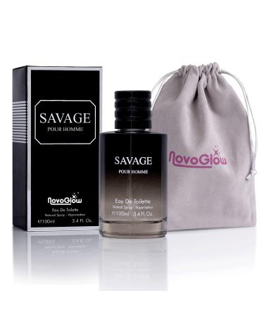 Savage for Men - 3.4 Oz Men's Eau De Toilette Spray - Refreshing & Warm Masculine Scent for Daily Use Men's Casual Cologne Includes NovoGlow Carrying Pouch Smell Fresh All Day A Gift for Any Occasion