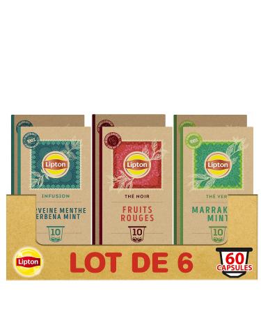 Lipton Set of 3 Nespresso Compatible Tea Capsules: Marrakech Mint Green Tea, Verbena Mint Infusion, Black Red Fruit Tea, Comp