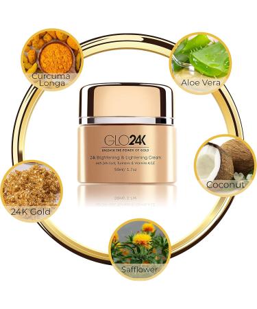 GLO24K Brightening & Lightening Cream with 24k gold turmeric and vitamins A C E - Buy Online on GoSupps.com