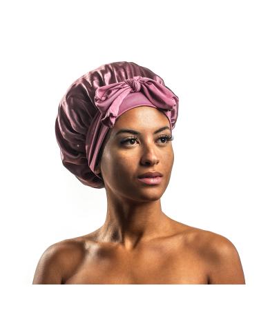 Mulberry Silk Sleep Cap Silk Bonnet for Curly Hair Extra Large Luxurious Bonnet Adjusts for Stay-Put Fit Rose Pink
