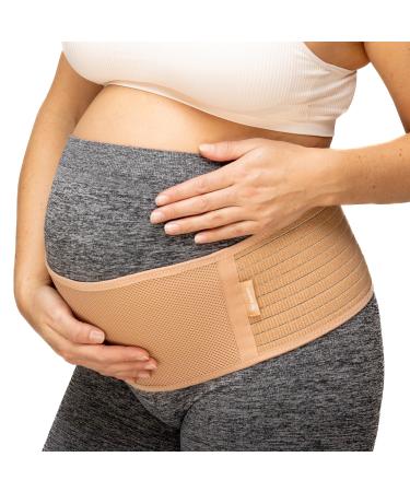 BABYGO 2 in 1 Pregnancy Belly Band Support for Bump | Pelvic Maternity Belt for Pregnant Women | Helps with Back Hip Pain | 50 Page Book Included | Nude One Size Beige One Size