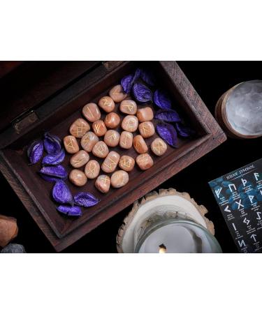 Crocon Peach moonstone Rune Tumble Shape Gemstone Rune with Elder Futhark Alphabet Engraved 25 pcs Runes Set Crystal Divination Healing Chakra Reiki with a Pouch Size : 15-20 mm - Buy Online on GoSupps.com