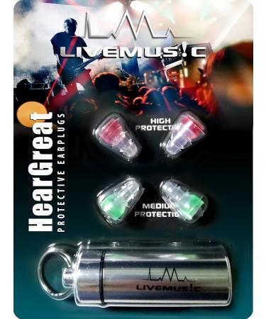 HearGreat Reusable Silicone Ear Plugs - 2 Pairs of High Fidelity Hearing Protection Plugs for Sleep, Concerts, Travel, Work - 21 dB and 27 dB - Aluminum Case Included - Buy Online on GoSupps.com