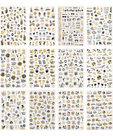 12 Sheets Beach Nail Art Stickers Decals Self Adhesive Coconut Summer Whale Fish Sea Ocean Shell Marine Life Summer Design Manicure Tips Nail Decoraci n para U as for Women Girls - Buy Online on GoSupps.com