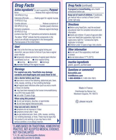 Boiron YeastCalm Homeopathic Suppositories - 7 Count for Yeast Infections, Burning, Discharge & Itching - Buy Online on GoSupps.com