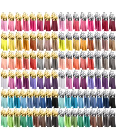 Duufin 200 Pieces Keychain Tassels Bulk Leather Tassel Pendants Colorful Tassels for Keychain DIY and Craft (Gold and Silver)