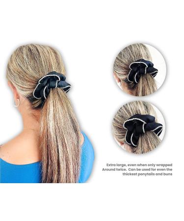 Josei 3pc Pure Silk Hair Scrunchies Set in Black, White & Pink with Rhinestones - Elastic Hair Bands for Women & Girls - Buy Online on GoSupps.com