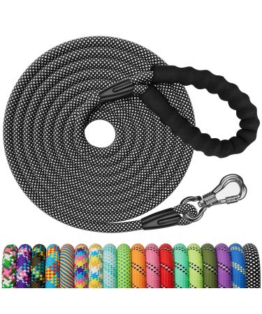 X XBen dog leash for dogs 1.5m / 3m / 4.5m / 6m / 9m / 20m / 30m thick drag line with a comfortable padded handle training line for small medium -sized dogs robust carabiner 1.5m x12 mm black