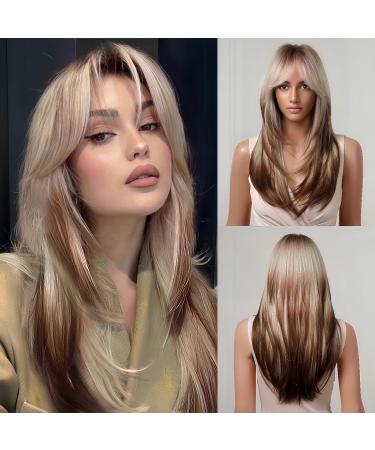 Testar 24 inch ombre blonde wigs for women long layered wigs blonde brown wig barbie wigs natural synthetic wigs for party cosplay multilayer blonde