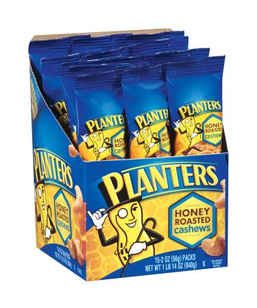 Planters Cashews Super Tube Nuts, Honey Roasted, 15-Count, 2 Ounce Honey Roasted 2 Ounce (Pack of 15)