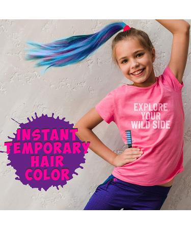 Blue Squid Hair Chalk Combs for Girls | Temporary Vibrant Hair Color | Washable Dye | Teenage Girls Gifts | 16 Piece Set with Glitter Tattoo | Ages 6-12 - Buy Online on GoSupps.com
