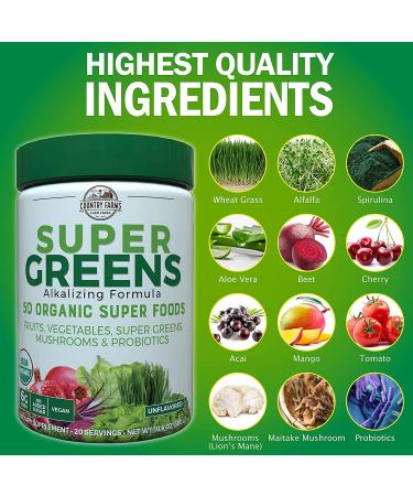 Country Farms Super Greens Alkalizing Formula - Unflavored 10.6 oz (300 g) | Healthy Greens Powder - Buy Online on GoSupps.com