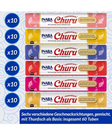 Inaba Churu Puree Katzeneckerli Multipack - 60g | 10x Tuna Salmon Mussel Cheese Crab & Shrimp Treats for Cats - International Shipping Available - Buy Online on GoSupps.com