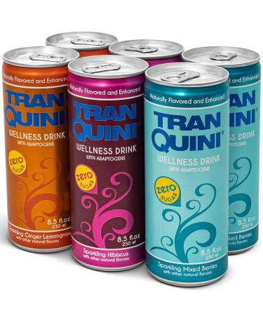 Tranquini Adaptogen Drink, Calming Sparkling Water, Gluten Free, Sugar Free Non Alcoholic Beverage with Green Tea, Lemon Balm & Chamomile for Stress Support - Variety Pack, 8.5 Fl Oz (Pack of 12) Variety Pack 6 Pack (8.5 Fl Oz)