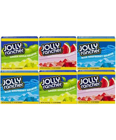 Jolly Rancher Gelatin: Green Apple, Watermelon, Blue Raspberry, Case of 6 Bundle (Original Version)