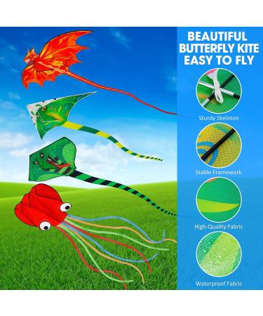 4 Pack Large Fire Dragon, Green Snake, Devil Fish, Red Mollusc Octopus Kites for Outdoor Fun - Perfect for Kids and Adults - Buy Online on GoSupps.com