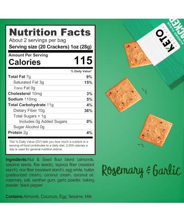 Keto Naturals - Almond Crackers Rosemary & Garlic Gluten free 8 Count of 64g Rosemary & Garlic 64 g (Pack of 8) - Buy Online on GoSupps.com