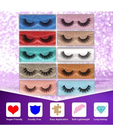 10 Pairs Wispy Faux Mink False Eyelashes Set with Glue & Tweezers - Soft, Reusable, Portable Boxes - Buy Online on GoSupps.com