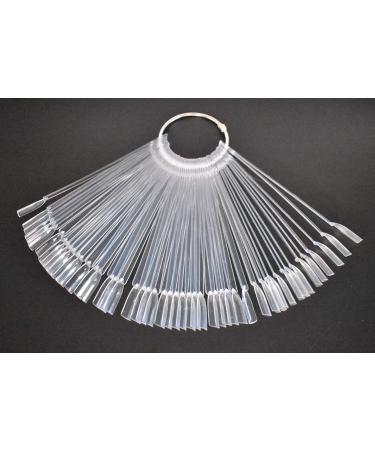 50 Tips Fan Shape Transparent Plastic Nail Art Tips Display Polish Board Display Practice Sticks with Metal Split Ring Holder(Clear)