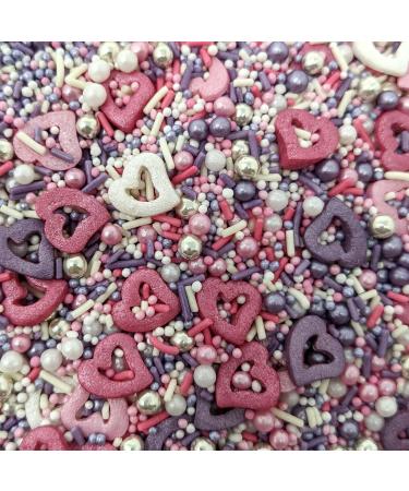 Glimmer Hearts Mixed Sprinkles - 35g of Pink Purple Silver & White Cake Toppers Decorations Pearls 100s 1000s Mini Balls Nonpareils Strands Hearts - Buy Online on GoSupps.com