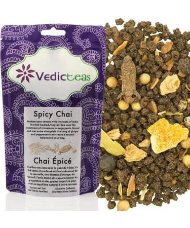 Vedic Teas Spicy Chai Loose Leaf Tea Leaves Indian Chai Masala Tea With Cinnamon Cloves Cardamom Spices And Assam Black Tea Sweet And Spicy Tea All Natural 125gm or 4.4oz - Buy Online on GoSupps.com