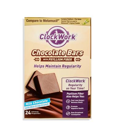 Clockwork Chocolate Bars with Psyllium Fiber - Digestive Health Supplement - Helps Maintain Regularity - Feel Less Hungry Between Meals (Milk Chocolate, 24 Bars) Milk Chocolate 24 Count (Pack of 1)
