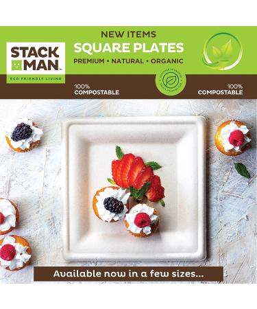 Stack Man 6x6 Compostable Clamshell Food Containers 50-Pack - Eco-Friendly Biodegradable Bagasse, Natural Disposable Take Out Containers - Heavy-Duty Quality To Go Containers - Buy Online on GoSupps.com