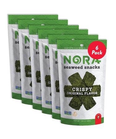 Original Crispy Seaweed Snacks by Nora | Low-Carb Asian Snack | Vegan, Gluten-Free, Non-GMO Verified | 6-Pack Original 1.13 Ounce (Pack of 6)