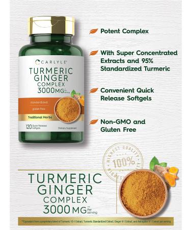 Carlyle Turmeric Ginger Supplement 3000mg | 120 Softgels | Curcumin Complex | Vegetarian Non-GMO Gluten Free - Buy Online on GoSupps.com