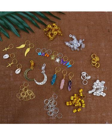 Handmade Wire Wrapped Crystal Loc Jewelry Set - 128 Pieces for Dreadlocks, Braids, and Twists | Butterfly Hair Rings, Charms, and Cuffs for Women, Men, and Girls - Buy Online on GoSupps.com