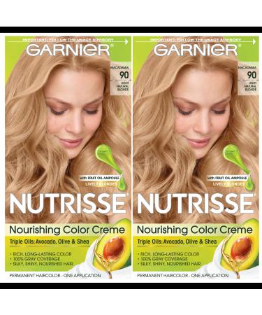 Garnier Hair Color Nutrisse Nourishing Creme 90 Light Natural Blonde (Macadamia) Permanent Hair Dye 2 Count (Packaging May Vary)