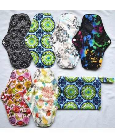 7pcs Set Mini Wet Bag + 6pcs 10 Inch Charcoal Bamboo Mama Cloth Pads (Peacock) - Buy Online on GoSupps.com