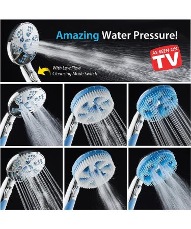 High Pressure 6-in-1 Aquassage by AquaCare - 76-mode 3-way Combo  Showerhead  Hand Shower  Body Brush  Hair Brush & Arm in One! Two Brackets  Extra-long 6 foot Stainless Steel Hose  Brush Head Holder All-chrome - Buy Online on GoSupps.com