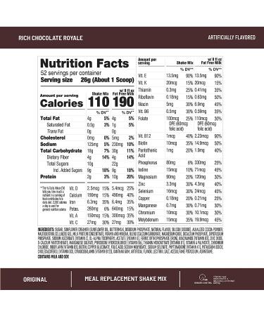 SlimFast Original Rich Chocolate Royale Meal Replacement Powder - 52 Servings, 10g Protein - Weight Loss Shake Mix - Buy Online on GoSupps.com