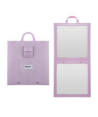 BR UN Backstage Hanging Mirror for Dance Bag with Dimmable LED Lights for Focused Glow   A Light Violet Colored Foldable Mirror for Dancers and Artists with Touch Sensitive Power Button
