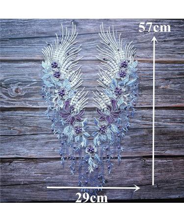 Phoenix Tail Flower Lace Fabric Gown Applique Set in Purple - DIY Wedding Dress Embroidered Patch - Buy Online on GoSupps.com