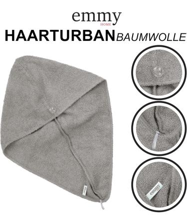 Emmy Home Hairurban - 100% Cotton Quick-Drying Turban Towel Set (2-Pieces) for Long Hair - Gray - Buy Online on GoSupps.com