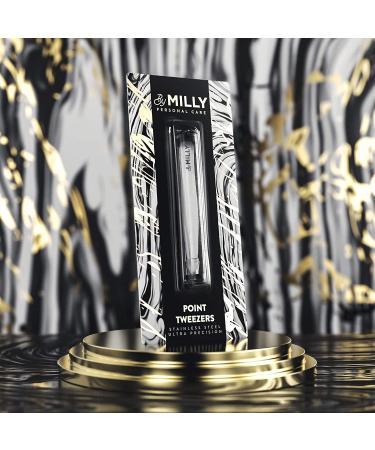 MILLY Pointed Tweezers - 100% German Steel for Ingrown Hair, Eyebrows, and Splinters - Hand-Filed Precision Tool for Facial Hair and Glass Removal - Buy Online on GoSupps.com