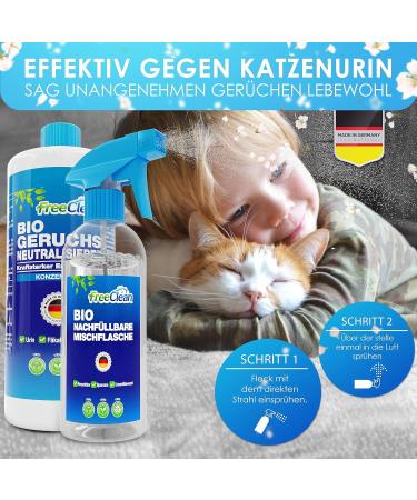 FreeClean Bio Ruchs Neutralizer Concentrate 1000ml - Extra Strong Enzyme Cleaner for Cats | Highly Concentrated Odor Remover & Textile Freshener | Made in Germany - Buy Online on GoSupps.com