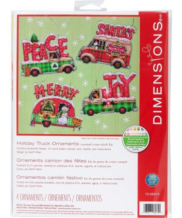 Dimensions Holiday Truck Cross Stitch Kit | 14 Count Plastic Canvas | 4pc Ornaments Set - Buy Online on GoSupps.com