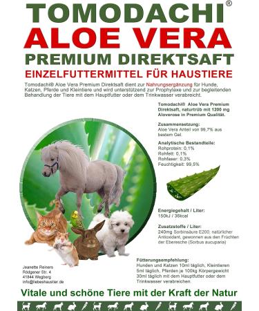 Tomodachi Aloe Vera Dog Supplement - Natural Nutritional Additive Chemical-Free Premium Aloe Vera Juice (1L Bottle) for Healthy Pets - Buy Online on GoSupps.com