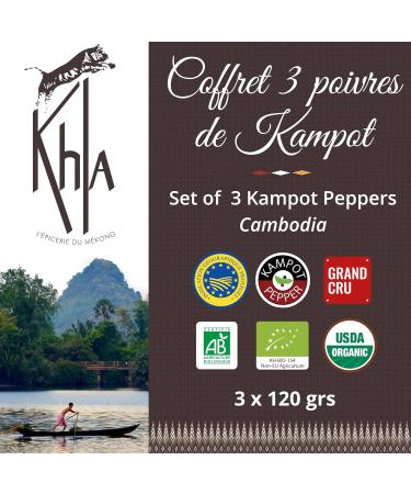 Khla 3 Kampot Peppers Gift Set - Rare Premium Black, White & Red Peppercorns - 360g total - Grinder Refill - Cooking Spices - Perfect Xmas/Birthday Gift - Origin Cambodia - Buy Online on GoSupps.com