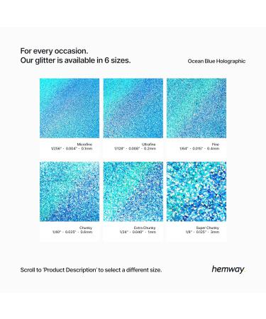 Hemway Premium Ultra Sparkle Ocean Blue Holographic Glitter - Multi-Purpose Super Chunky Metallic Flake for Arts Cosmetics & Festivals | 100g - Buy Online on GoSupps.com