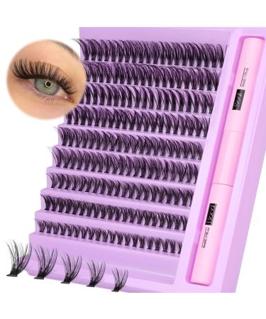 Lash Clusters Kit DIY Eyelash Extension Kit Fluffy Cluster Lashes Lash Bond and Seal Strong Hold Natural Look Individual Lashes 8-16MM D Curl by ALICE D13
